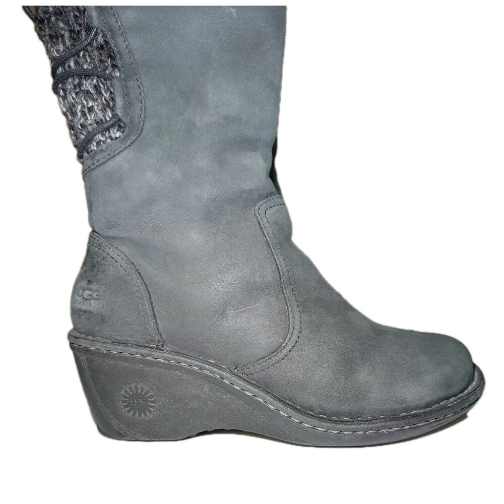 UGG Women's Skylair Tall Black Suede Leather Sheepskin Lined Wedge Boots Size 7 - Picture 8 of 11